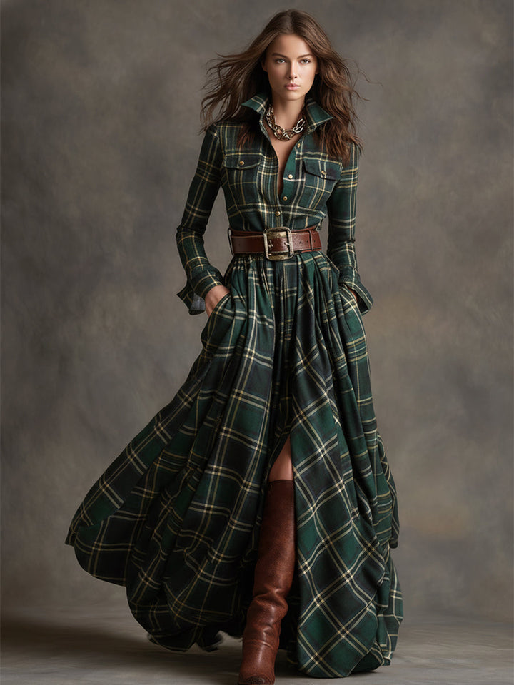 Scarlett | Elegant Plaid Shirt Dress