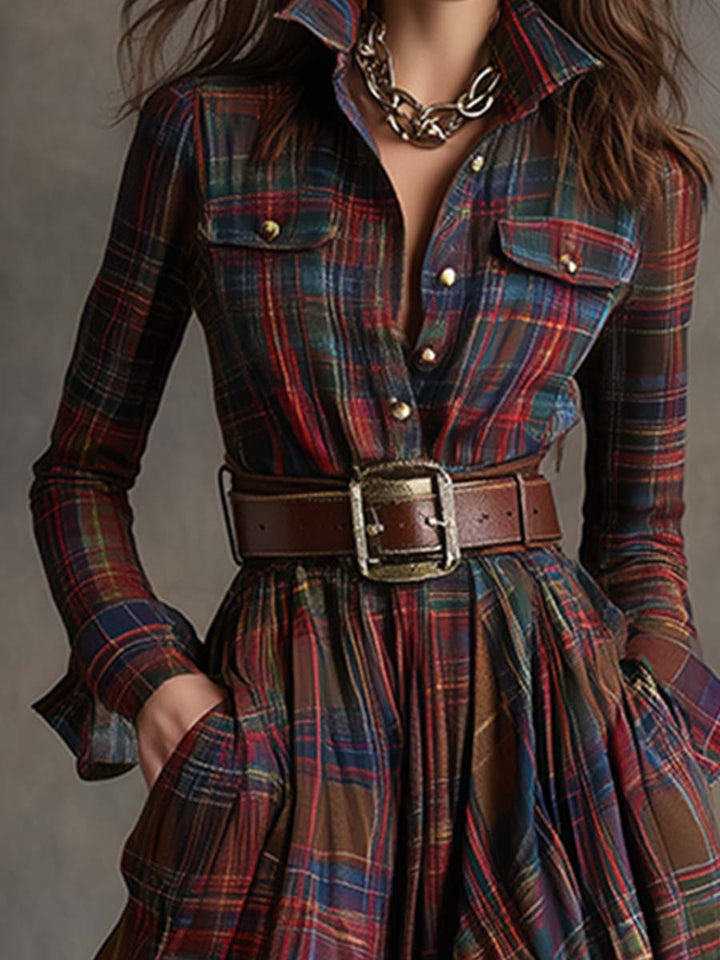 Scarlett | Elegant Plaid Shirt Dress