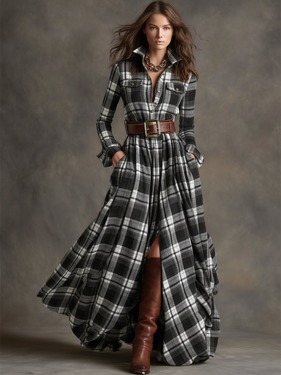Scarlett | Elegant Plaid Shirt Dress