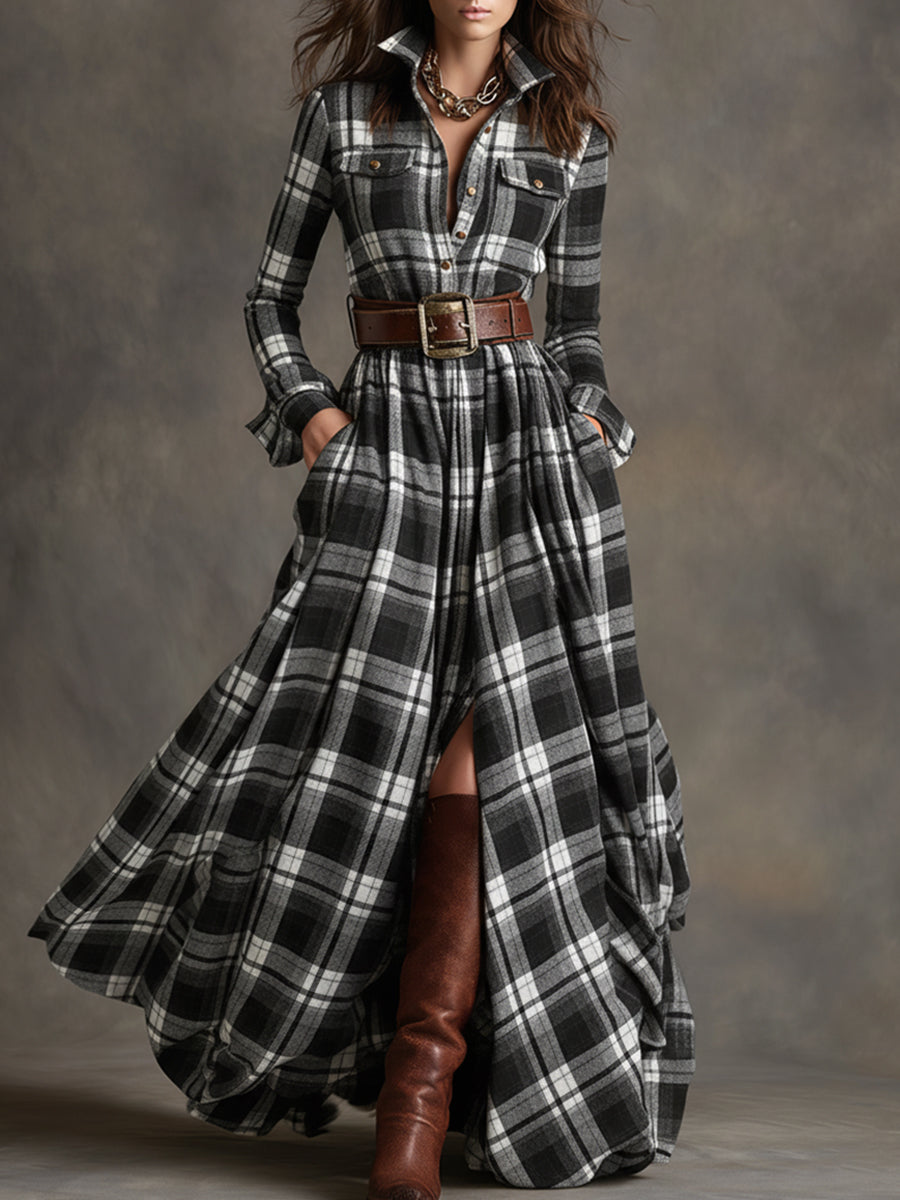 Scarlett | Elegant Plaid Shirt Dress