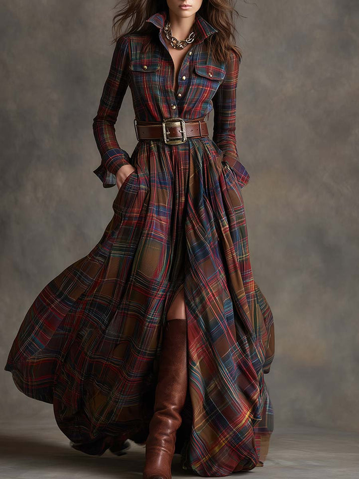 Scarlett | Elegant Plaid Shirt Dress